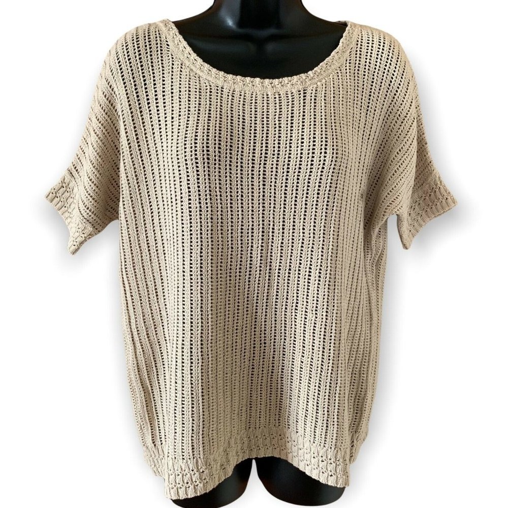NEW YORK & COMPANY CROCHET KNIT TOP SHORT SLEEVES BEIGE COLOR SZ SMALL NWT WOMEN